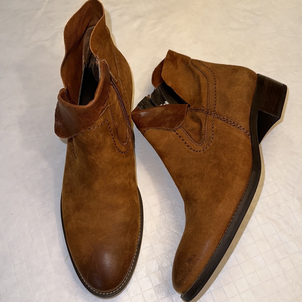 Paul Green Brown Suede Ankle Booties Zip Western Biker Almond Toe UK 5 US 7.5